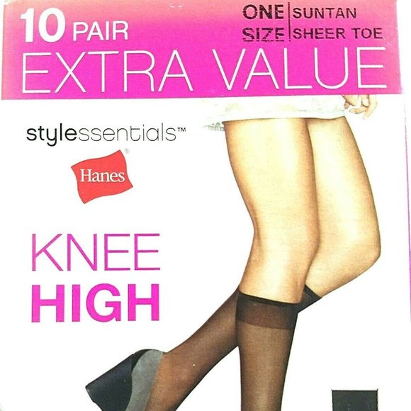 Hanes SUNTAN Sheer Leg  Toe Knee High Nylon 10 PR - Picture 1 of 3